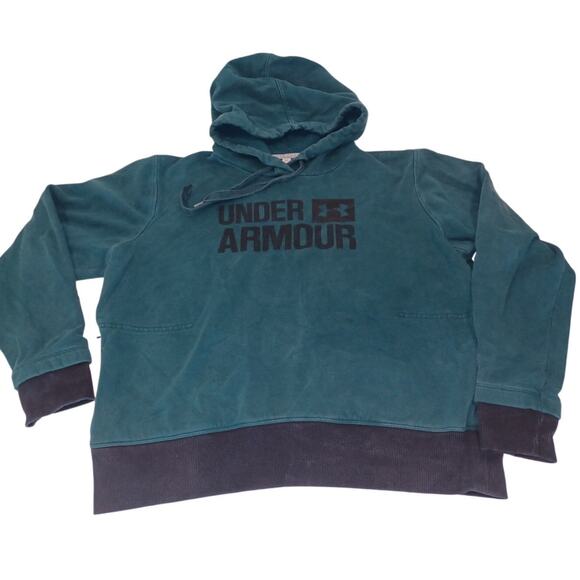 Under Armour Hoodie Womens Large Green Threadborne Spell Out Zip Pocket Jumper - Picture 1 of 5